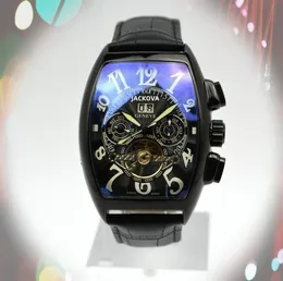 Luxus-Lederband Tourbillon mechanische Herrenuhr 45 mm Tag Datum Skelett Automatik super leuchtend 5ATM wasserdicht Armbanduhren Lieblings-Weihnachtsgeschenk