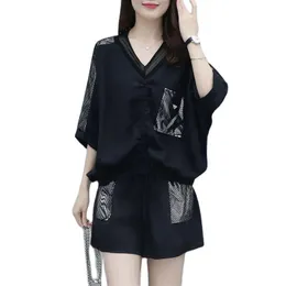Women's Tracksuits Women Shorts Sets Black 5XL Fashion Ins Loose Short Sleeved Suit Summer Fat MM Was Thin Age Reducing Two Piece LadyWomen'