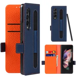 Äkta läderfodral för Samsung Galaxy Z Fold 3 Case Flip Book Pen Slot Card Wallet Protection Cover