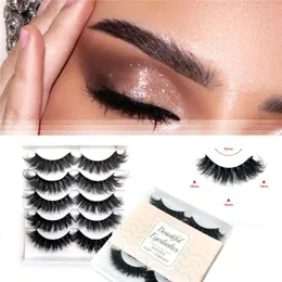 5 Pairs False Lashes Fluffy Faux Mink Lashes 8D Dramatic Cat Eye Lash Makeup 13-20MM Volume Long Thick Fake Eyelashes Soft Reusable Eyelash Pack