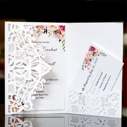 50st Blue White Elegant Laser Cut Wedding Invitation Hälsning Anpassa företag med RSVP -kortparty dekoration 220711