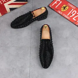 men fashion party nightclub dress soft leather rivets shoes slip on lazy shoe breathable rhinestone summer loafers youth sneaker