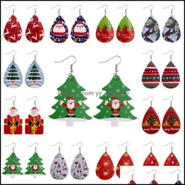 Outros brincos Jóias de Natal Couro Faux para mulheres Tree Bell Deer Dangle Gotes Brincho Lady Girls Made Handmade DHKXO