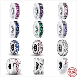 925 sterling silver dingle charm färgglada zirkonia spacer rosa klipp diy fina pärlor pärla passform pandora charms armband diy smycken tillbehör