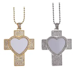 DIY sublimation blank cross necklace designer jewelry mens gold necklace woman party Photo Frame Silver Wing Heart Rhinestone Pendant Necklaces Anniversary Gift