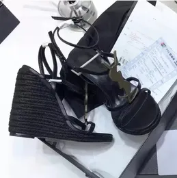 Newst Cassandra Wedge alpargelas de sandálias femininas bombas de couro de palha de tecelagem de vestidos de noiva de caça tornozelo Sandália Eu35-41 com caixa
