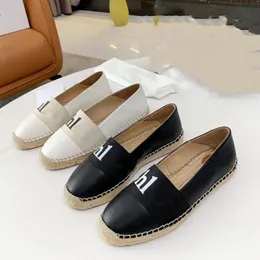 Classic women Dress shoes High quality loafers designer autumn The letter printing Hand Made Canvas straw platform shoe Lady 100% cowhide fisherman Slides Large size