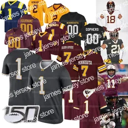 New Custom College Football Jersey Rashod Bateman Tanner Morgan Mohamed Ibrahim Mariano Sori-Marin Cam Wiley Treyson Potts Bryce Williams