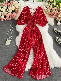 Summer Women Sexy Polka Dot Jumpsuits Romper Cienki panie luźne szerokie spodni kombinezon