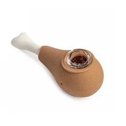 4.6 Inch Silicone Drum Stick Chicken Turkey Leg Smoking Pipe Tobacco Herb Pipes w/ Glass Bowl