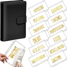 A6 PU Leather Binder Budget Cash Envelope Organizer Personal Wallet 12 Binder Pockets Zipper Folders for Planner Saving Money