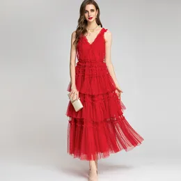 Vestidos femininos de passarela decote em V sem mangas cansativos babados em camadas designer elegante vestido de baile de formatura