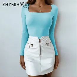 Zhymihret Sexy Square Collar T Shirt Kvinnor Långärmad Tshirt Kvinnlig T-shirt Streetwear Camiseta Mujer Poleras de MODA 220328