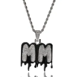 Custom Name A- Z Iced Out Enamel Dripping Font Letters Pendant Necklace For Men Women Gifts Cubic Zirconia Necklace Hip Hop Jewelry