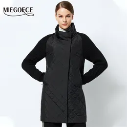 Miegofce 2019 Springautumn Women Jacket с воротником вязаной рукавой теплой куртки Новая коллекция дизайнерских женщин Parka Coat T200319