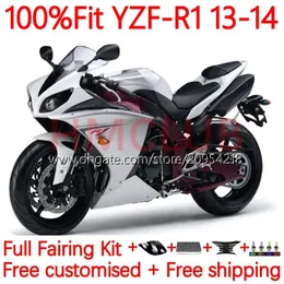 100% Fit OEM Code Code для Yamaha Moto YZF-R1 YZF-1000 YZF R 1 1000CC 13-14 Body 6no.40 YZF R1 1000 CC YZFR1 13 14 YZF1000 2013 2014 впрыскивая плесень обтекатель набор Gloss White