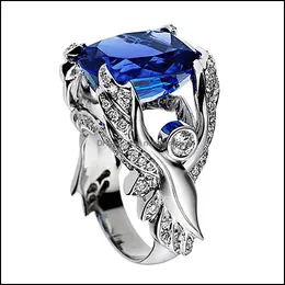 Pierścionki ślubne biżuteria moda anielskie skrzydła niebieskie kryształ szafki szlachetne diamenty dla kobiet mężczyzn białe złoto sier kolorowy akcesorium akcesorium