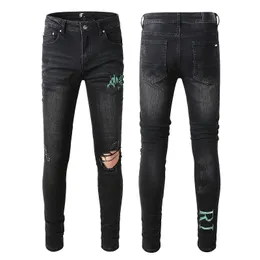 Mens designer jeans för man mager svart rip rock denim smal rak nöd cyklist vit stjärna hip hop motorcykel blå splatter grå avsmalning ripad länge med hål