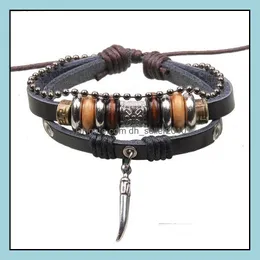 Charm Bracelets Leather Bracelet Genuine Wooden Bead Infinity Drop Delivery 2021 Jewelry Dhseller2010 Dhu95