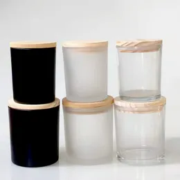 Sublimatie matglas kaarsenhouder tuimelaar met bamboe deksel blanco water flessen diy warmteoverdracht kaarsenpotten 5704 Q2