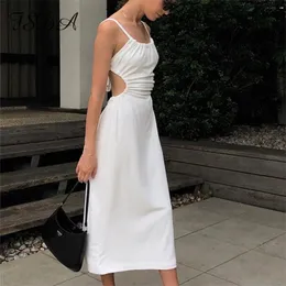 FSDA White Midi Backless Dres Hollow Out Summer Bandage Sexig Beach Strap Black Casual Dresses 220702