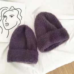 Beanie/Skull Caps Cappello lavorato a maglia di pelliccia Berretto invernale in mohair Berretto da donna Casual Furry Skullies Gorras Chur22