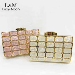 Evening Bags Marble Pattern Acrylic Evening Bag for Women Small Square Chain Metal Hard Box Party Clutch Purses and Handbags Black Bag X795h 220318