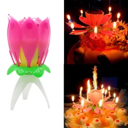 2021 5 color Romantic Happy Birthday Music Play Lotus Candle Magic Musical Candle Flower Special For Birthday 100pcs