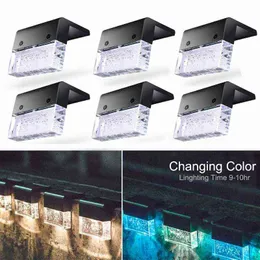 LED LED Solar Fence Lights RGB Garden Light Step Stair Lamp Path Deck Wall Solar LED LED Outdoor J220531