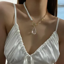 Cadeias 2022 Colar de pendente de água cristalina transparente para mulheres Trendy Boho Gold Metal Chain Jóias de festa