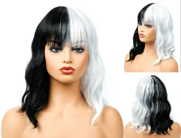 Moda feminina branca preto perucas de cabelo cacheado para festa diária porque peruca completa