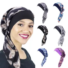 Elastisk hårband tryck turban mössor mode remmar kvinnor kemo mössa muslimska hijabs hatt headwrap hem håravfall på motorhuv