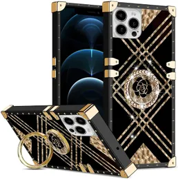 Luksusowe kwadratowe skrzynki telefoniczne Bling Metal Crystal Case Shell dla iPhone'a 12 11 Pro Max XR XS 8 7 Klasyczna okładka ochronna designerska