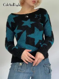 Cuteandpsycho Retro Caual Star Spliced Seaters Chic Y2K Long Sleeve Oneck Pullovers 90Sヴィンテージストリートウェア秋のかわいい衣装220813