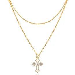 Anhänger Halsketten U Doppelschicht Kreuz Halskette Für Frauen Männer Einzelne Süßwasser Perle ChainPendant