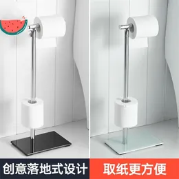 Luxury Roll Holder Villa Hotel-floor Storage Double Paper Towel Holder Floor-standing Toilet Paper Holder Tempered Glass Base T200425