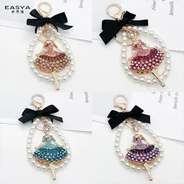 2022 Schlüsselanhänger Perlenkette mit Diamant eingelegt Ballettmädchen Auto Schlüsselanhänger schöner kreativer Taschenanhänger