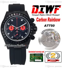Diwf eta a7750 automatyczny chronograf unisex męski Watch Watch Fibre Fibre Case Square Diamond Bezel Black Dial Osterflex Guma Pasek Super Edition Pureteme A1
