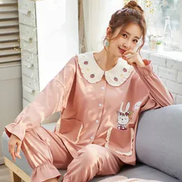 Prinsessan bomull pyjamas kvinnor vår och höst stil flicka lös xxxl bekväm homewear set kvinna sömn bär rosa söt1