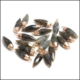 Charms Risultati dei gioielli Componenti Pendenti in pietra naturale Reiki Guarigione a forma di cono Flash Labradorite Pendum Cristallo Fo Dh6Kq
