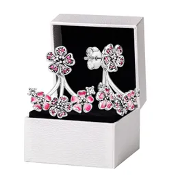 925 Sterling Silber Rosa Pfirsichblüten Ohrstecker Original Box Set für Pandora Womens Fashion Party Schmuck Blumen Ohrring Set