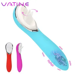 VATINE 2 in 1 Stimolatore del clitoride del capezzolo sexy orale Bacchetta vibrante del dildo 10 velocità Massaggiatore della vagina Vibratori leccate di lingua