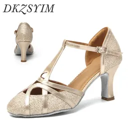 Dkzsyim Girl Dance Shoes Room Room Women Latin Latin Modern Jazz Mosttle Shine Close Toe High Heel Sneakers 220509