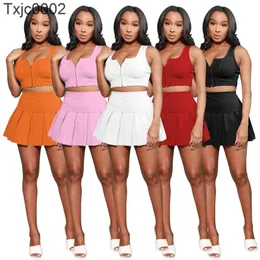 2022 Womens Tracksuits Deisgner Two Piece Dress Set Slim Sexy Sleeveless Zipper Vest Top Skirt Suit Summer Casual Clothing