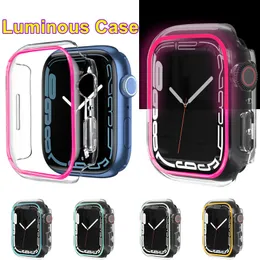 Luminous Fluorescent Glow Transparent Cases Hard PC Protective Frame Cover for Apple Watch Series 7 6 5 4 3 SE 38mm 42mm 40mm 44mm 41mm 45mm