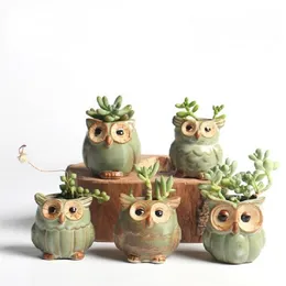 5 Pcs Set Creative Ceramic Owl Shape Flower Pots Planter Desk Cute Design Succulent Y200723