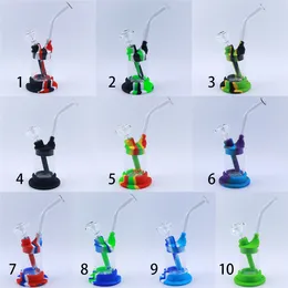 8.5'' LED Silicone Bong Hookah Thick Smoking Glass Water Pipes Non Fading Glow in the dark Colorful Shisha Dab Rig Bubbler Bongs With gift box