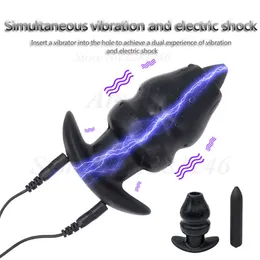 Elektrochock ihålig rumpa plug -fiender prostata massage vibrator silikon speculum elektrisk anus dilator sexiga leksaker för män kvinnor