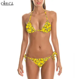 Sexy süßer Bikini-Badeanzug, Tier-3D-Druck, kleine gelbe Ente, Strand-Frauen, Träger, niedriger Badeanzug für Frauen, Bikini-Set W220616