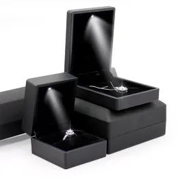 Schmuck-Diamant-Ring-Ohrring-Geschenkverpackungsbox, LED-beleuchtetes, emittierendes Eisen-Display, Aufbewahrung, Hochzeit, Heiraten, Vorschlag, Verlobungsgeschenk